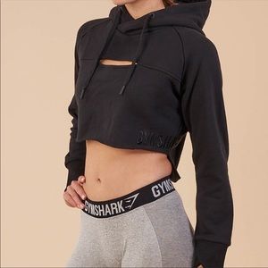 Gymshark Raw Edge Cropped Hoodie - Black Xs